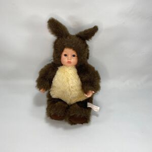 Vintage 1998 Anne Geddes Brown Squirrel Plush Doll Sweet Baby Face Blue Eyes 18"